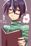  artist_request book brown_eyes glasses kyoukaisenjou_no_horizon male noriki purple_hair ryou_homare solo 