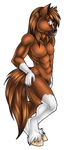  2016 5_fingers abs alpha_channel animal_genitalia anthro brown_fur brown_hair equine full-length_portrait fully_sheathed fur gloves_(marking) hair hooves horse looking_at_viewer male mammal markings muscular muscular_male nude pecs portrait pose sheath simple_background smile solo standing transparent_background volvom white_fur 