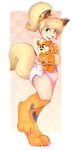  animal_humanoid applepup blonde_hair bra claws clothing diaper doll female fur green_eyes growlithe hair human humanoid mammal nintendo open_mouth orange_fur pok&eacute;mon simple_background solo stripes underwear video_games watermark 