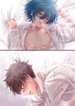  bed blush brothers cum high_speed! implied_incest kirishima_ikuya kirishima_natsuya male_focus multiple_boys sheets sweat text yaoi 