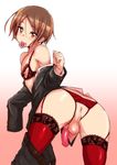  androgynous anus ass belt bra breastless_clothes brown_eyes brown_hair chizuru_(chizucoman) condom condom_in_mouth condom_on_penis cowboy_shot crossdressing crotchless crotchless_panties decensored from_behind gakuran garter_straps gradient_background heart heart_censor highres invitation lace lace-trimmed_thighhighs lingerie looking_at_viewer looking_back mouth_hold nipples off_shoulder original panties pants_around_one_leg penis presenting red_legwear school_uniform short_hair simple_background skindentation testicles thighhighs thighs trap uncensored underwear undressing 