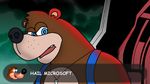  banjo-kazooie banjo_(banjo-kazooie) bear blue_eyes english_text hail_hydra jewelry male mammal meme necklace reaction_image solo text video_games 