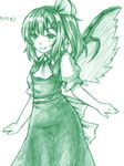  ascot bow daiyousei fairy_wings hair_bow monochrome side_ponytail sketch solo touhou wings yuran_(kuen-hien) 