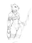  anthro arm_wraps bottomless breasts chest_tuft chest_wraps clothed clothing ear_piercing feline female guoh lion mammal melee_weapon muscular muscular_female navel piercing polearm pubes sketch solo spear standing tuft weapon wraps 