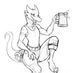  ambiguous_gender anthro belt blush clothed clothing cup guoh kobold monochrome muscular shirt simple_background sketch smile solo tank_top white_background 