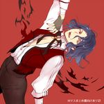  adapted_costume asselin_bb_ii fingerless_gloves gloves heterochromia idolmaster idolmaster_side-m male_focus my_dear_vampire nail_polish purple_hair red_background red_nails simple_background smile solo tori_(driftwood) wavy_hair 