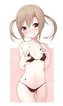  :q absurdres bikini blush brown_hair chocolate chocolate_clothes chocolate_on_breasts cowboy_shot flat_chest heart highres looking_at_viewer nipples original purple_eyes pussy short_hair smile solo spoken_heart swimsuit tokuno_yuika tongue tongue_out twintails valentine 