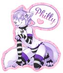  &lt;3 2016 anthro arm_warmers canine clothing collar etuix fur girly hair heterochromia kneeling legwear male mammal purple_fur simple_background solo thigh_highs tongue underwear white_fur 