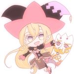  blonde_hair book card detached_sleeves feather_boa hat long_hair magilou_(tales) open_mouth panties pink_eyes pointy_ears purple_eyes shoes tales_of_(series) tales_of_berseria thighhighs witch_hat 