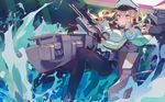  anchor black_gloves blonde_hair blue_eyes cannon capelet gloves graf_zeppelin_(kantai_collection) hat kantai_collection military military_uniform moyuvvx pantyhose peaked_cap pleated_skirt shirt skirt solo twintails uniform water white_hat white_shirt 