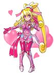  aida_mana bodysuit bow cure_heart dokidoki!_precure full_body gloves hair_bow heart highres jewelry latex long_hair looking_at_viewer magical_girl oomasa_teikoku pink_bodysuit precure smile solo 