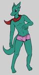  abs athletic barefoot blush boxer_briefs bulge clothed clothing flat_colors frillsby frillsby_&amp;_gallsby front_view lawyerdog lizard looking_away male pecs pink_underwear pinup pose reptile scalie scarf solo standing topless underwear 
