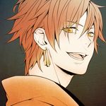  character_request earrings komae0611 male_focus orange_hair smile solo yellow_eyes 