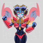  1girl armor blue_eyes breasts colored_skin corearde curvy humanoid_robot mechanical_wings medium_breasts panties red_lips red_panties robot robot_girl shoulder_armor solo transformers underwear windblade wings 