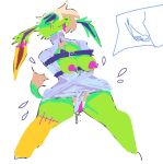 anthro bdsm bodily_fluids bondage bound breastless_clothing breasts dijon_(guncht) eeveelution female fur generation_1_pokemon genital_fluids genitals green_body green_fur guncht jolteon nintendo nipples pokemon pokemon_(species) pussy pussy_juice shiny_pokemon sketch solo trans_(lore) trans_man_(lore)