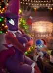 3d_(artwork) absurd_res anthro bell biped blue_hair breasts christmas clothed clothing digital_media_(artwork) female feral fireplace friendship_is_magic hair hasbro hi_res holidays hooves-art larger_female my_little_pony my_little_pony:_the_movie_(2017) panties size_difference tempest_shadow_(mlp) underwear
