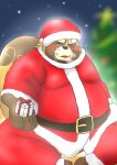 2023 anthro belly big_belly blush brown_body brown_fur canid canine christmas christmas_clothing christmas_headwear christmas_tree clothing costume fur gift gyobu hat headgear headwear holidays humanoid_hands kemono lifewonders male mametanu_tanuki mammal one_eye_closed overweight overweight_male plant raccoon_dog santa_claus santa_costume santa_hat scar solo tanuki tokyo_afterschool_summoners tree wink