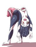  amane03 ass barefoot drooling feet female flat_chest futakuchi-onna heterochromia monster_girl original red_eyes simple_background solo teeth tentacle_hair tongue upside-down white_background 