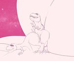  all_fours balls belly big_balls cum cum_inflation dinosaur doggystyle duo excessive_cum female feral from_behind_position huge_balls hyper hyper_balls inflation male male/female mr.pink prehistoric reptile scalie sex spaceflation theropod tyra_(character) tyrannosaurus_rex 