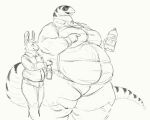 2020 anthro belly belt beverage big_belly bottle bottomwear california_kingsnake cettus clothed clothing container dress_shirt duo eye_contact female fully_clothed holding_beverage holding_bottle holding_container holding_object lagomorph leporid looking_at_another macro maeve_gibson male mammal obese obese_anthro obese_female overweight overweight_anthro overweight_female overweight_male pants rabbit reptile scalie shirt size_difference sketch snake soda soda_bottle striped_body striped_skin stripes suspenders tail topwear walking
