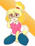  2016 animal_crossing anthro blonde_hair canine clothed clothing dog eyewear female glasses hair isabelle_(animal_crossing) mammal nintendo open_mouth shih_tzu solo spazzykoneko video_games 