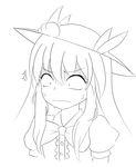  &gt;:( 1girl 3: bangs bow bowtie buttons center_frills closed_mouth constricted_pupils flat_chest food food_on_head frills frown fruit fruit_on_head greyscale hair_between_eyes hat highres hinanawi_tenshi king_(ougon_kingyo-bachi) leaf lineart long_hair looking_away looking_to_the_side monochrome object_on_head peach puffy_short_sleeves puffy_sleeves scared shaded_face shirt short_sleeves sidelocks simple_background sketch solo surprised sweat sweating_profusely touhou turn_pale upper_body v-shaped_eyebrows wide-eyed 