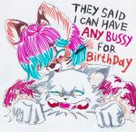 ahegao alicesoft anthro birthday clothing cross-eyed dialogue duo ears_down fangs felid feline female fists_clenched fur gynomorph hair half-closed_eyes imminent_sex intersex intersex/male kd_(rance) looking_pleasured male mammal multicolored_hair narrowed_eyes pantherine pivoted_ears red_clothing rizzych teeth the_fedor_corpse tiger tongue tongue_out white_body white_fur