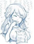  &gt;_&lt; :d beads breasts closed_eyes hand_on_own_face happy large_breasts laughing long_hair monochrome open_mouth original paw_pose pornventure shirt smile solo t-shirt xd 
