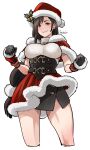  1girl black_hair butcha-u capelet christmas corset cropped_legs dress final_fantasy final_fantasy_vii final_fantasy_vii_ever_crisis fur-trimmed_capelet fur-trimmed_gloves fur-trimmed_headwear fur-trimmed_skirt fur_trim gloves hair_ornament hat highres holly_hat_ornament long_hair low-tied_long_hair official_alternate_costume pom_pom_(clothes) pom_pom_hair_ornament red_capelet red_eyes santa_costume santa_dress santa_hat simple_background skirt sleeveless sleeveless_turtleneck smile solo sweater tifa_lockhart tifa_lockhart_(fairy_of_the_holy_flame) turtleneck turtleneck_sweater white_background 