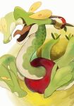  closed_mouth colored_sclera commentary_request fang glaring highres hisaki_yatori hydrapple leaf multiple_heads open_mouth orange_eyes pokemon scales skin_fang tongue yellow_pupils yellow_sclera 