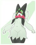 2023 3_fingers 4:5 :&lt; anthro biped black_body black_fur border breasts colored digital_media_(artwork) featureless_breasts featureless_crotch felid feline female female_anthro fingers frill_(anatomy) front_view fur generation_9_pokemon green_body green_ears green_fur green_tail hi_res hip_tuft kemono leg_tuft lok_cat looking_at_viewer low-angle_view mammal meowscarada monotone_ears monotone_tail multicolored_body multicolored_fur navel neck_frill nintendo pink_nose pokemon pokemon_(species) portrait pupils red_eyes scut_tail short_tail simple_background slim slit_pupils small_breasts solo standing tail three-quarter_portrait tuft two_tone_body two_tone_fur white_border wide_hips