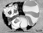 ambiguous_gender anthro big_tail canid canine chibi fan_character genderfluid hi_res koro_(squigglydraws) mammal monochrome raccoon_dog round_tail scarf squigglydraws tail tanuki wide_hips