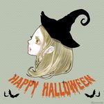  blonde_hair character_request english halloween hat komae0611 long_hair solo text 