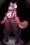 anthro boots breasts brown_body brown_fur caracal caracal_(genus) clothing felid feline female fishnet footwear fur hi_res high_heeled_boots high_heels hood humanoid karrah mammal mask rot_ware_(artist) skull_mask solo straps thick_thighs