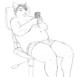 2022 anthro belly briefs briefs_only cellphone cettus chair clothed clothing domestic_cat electronics felid feline felis furniture hair holding_object holding_phone looking_at_object looking_at_phone male mammal natan_osorio_suarez navel office_chair on_chair on_phone overweight overweight_anthro overweight_male phone reclining simple_background sitting sitting_on_chair sketch smartphone solo topless topless_male underwear underwear_only
