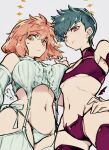  2girls angel_and_devil asymmetrical_docking bare_shoulders bra breast_press breasts cleavage_cutout closed_mouth clothing_cutout detached_sleeves emiya_shirou fate/stay_night fate_(series) from_below g-string garter_straps genderswap genderswap_(mtf) getter_robo gou_saotome green_hair hanahiyo_(hoimin) highres large_breasts light_frown lingerie looking_down multiple_girls navel orange_hair panties red_bra red_eyes red_panties red_sleeves shin_getter_robo short_hair small_breasts sweatdrop thighhighs thong underboob underwear white_background white_bra white_panties white_sleeves yellow_eyes 
