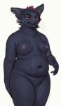 2021 anthro belly breasts cettus chubby_anthro chubby_female domestic_cat felid feline felis female front_view frown genitals highlights_(coloring) mae_borowski mammal navel night_in_the_woods nipples nude pussy red_eyes simple_background slightly_chubby solo standing white_background