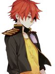  aizen_kunitoshi bandaid bandaid_on_nose male_focus red_hair solo touken_ranbu upper_body yellow_eyes yuzudaze 