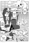  anthro blue_fur blush canine comic duo fox fur male male/male mammal monochrome risuou whiskers white_fur wolf 