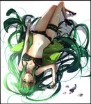  bad_id bad_pixiv_id black_bra black_panties bra collarbone from_above gatchaman_crowds green_eyes green_hair green_ribbon hair_ribbon long_hair looking_at_viewer lying navel on_back ouri_(fiore) panties ribbon solo underwear utsutsu very_long_hair 