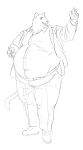 2021 andres_serrano anthro belly belt big_belly bottomwear cellphone cettus clothed clothing dress_shirt electronics felid footwear fully_clothed gesture hi_res holding_object holding_phone jacket jaguar looking_aside male mammal monochrome obese obese_anthro obese_male open_mouth overweight overweight_anthro overweight_male pantherine pants phone shirt shoes sketch smartphone solo standing tail topwear waving
