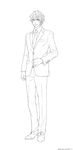  1boy character_request full_body komae0611 lineart male_focus monochrome simple_background solo white_background 