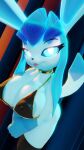 3d_(artwork) 4k 9:16 abstract_background absurd_res anthro areola bedroom_eyes big_breasts bikini bikini_top biped blender_(software) blender_cycles blue_body blue_hair breasts clothing collar digital_media_(artwork) eeveelution female fever-dreamer fur generation_4_pokemon glaceon glowing glowing_eyes hair hi_res legwear long_ears looking_at_viewer looking_up mammal multicolored_body multicolored_fur narrowed_eyes nintendo paws pokemon pokemon_(species) seductive smile smiling_at_viewer solo stockings swimwear tail tongue tongue_out two_tone_body two_tone_fur xaz3d