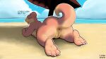 3_toes anthro anus areola big_breasts breasts butt digital_media_(artwork) eyes_closed feet female foot_focus generation_1_pokemon genitals hi_res iamowo lying nintendo nipples nude open_mouth pink_body pokemon pokemon_(species) presenting presenting_hindquarters pussy slowpoke smile solo tail text toes