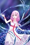 bare_shoulders commentary_request datew double_helix dress guilty_crown hair_ornament hairclip highres long_hair open_mouth pink_hair red_eyes solo twintails yuzuriha_inori 