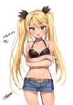  2016 absurdres ahoge bad_id bad_pixiv_id bare_arms bare_shoulders belt belt_buckle bikini black_bikini black_bikini_top black_ribbon blonde_hair blue_shorts blush breasts buckle check_translation cleavage collarbone cowboy_shot dated denim denim_shorts eyebrows eyebrows_visible_through_hair eyelashes eyewear_removed glasses hair_ribbon highres holding holding_eyewear long_hair looking_at_viewer navel o-ring o-ring_top popuru retoree ribbon shiny shiny_skin short_shorts shorts show_by_rock!! simple_background sketch small_breasts solo standing stomach sunglasses swimsuit translation_request twintails very_long_hair white_background yellow_eyes 