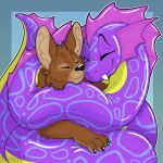1:1 animate_inanimate brown_body circle_eyebrows duo eyebrows eyes_closed fur hi_res inflatable living_inflatable pool_toy purple_body reptile scalie simple_background snake symrea