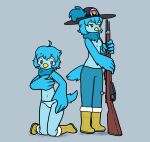 anthro avian beak bird blue_eyes blue_hair blush clothing female frigadae gun hair hat headgear headwear hi_res martlet_(undertale_yellow) neck_tuft ranged_weapon solo tuft undertale undertale_(series) undertale_yellow underwear weapon wings