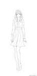  1girl character_request female full_body komae0611 lineart long_hair monochrome simple_background skirt solo white_background 