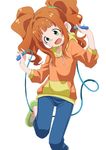  absurdres commentary green_eyes highres hood hoodie idolmaster idolmaster_(classic) jump_rope shoes sneakers takatsuki_yayoi twintails white_background yamamoto_souichirou 